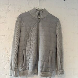 Reiss Men's Light Gray Quilted Zip-Up Sweater Jacket
